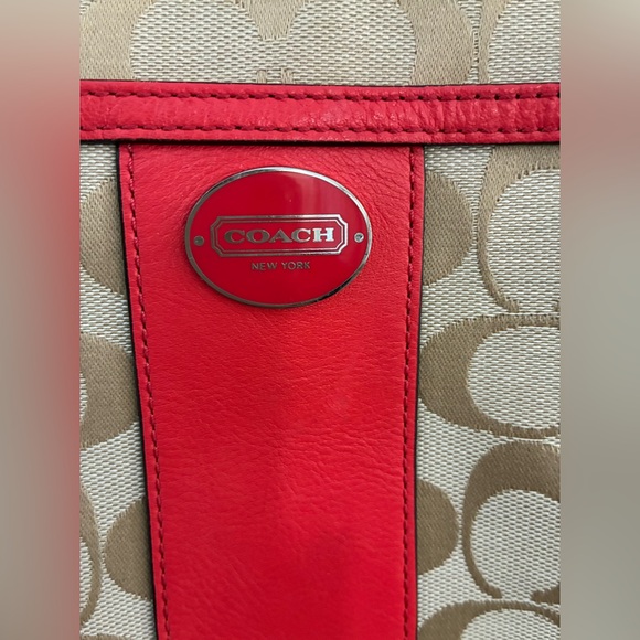 Coach Signature Beige and Coral Crossbody Bag - Picture 6 of 10